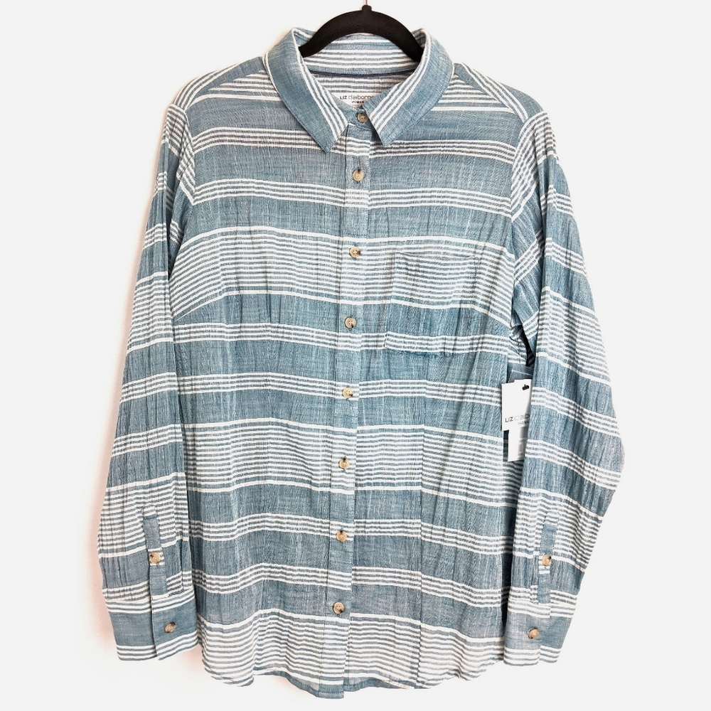 NWT Liz Claiborne Woman Striped Sheer Blouse 1X